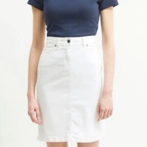 Saint James White Frayed Hem Split Back‎ Denim Knee Length Skirt - 10